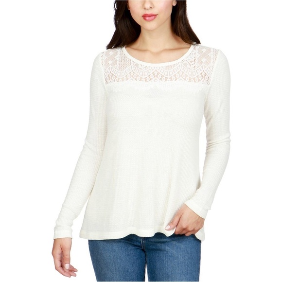 Lucky Brand Burgundy Lace-Trim Thermal Top Size Small - Picture 1 of 9